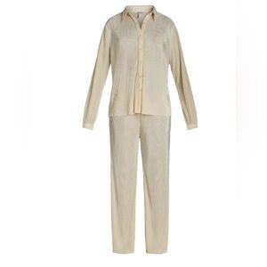 Nine.Eight Women's Cream Plisse Pleat Shirt and Pants Set New With Tag Size 1X